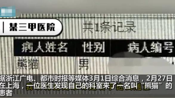 醫院有位患者叫熊貓是真熊貓 到底是什么情況?